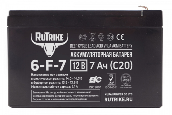 Аккумулятор RuTrike 6-F-7 (12V7A/H C20)